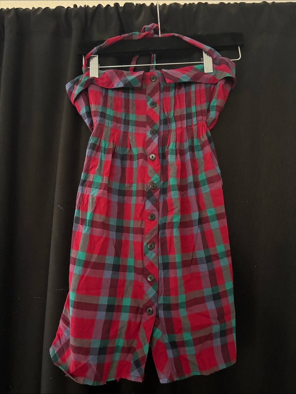 Girls Red Plaid Button-Front Sundress